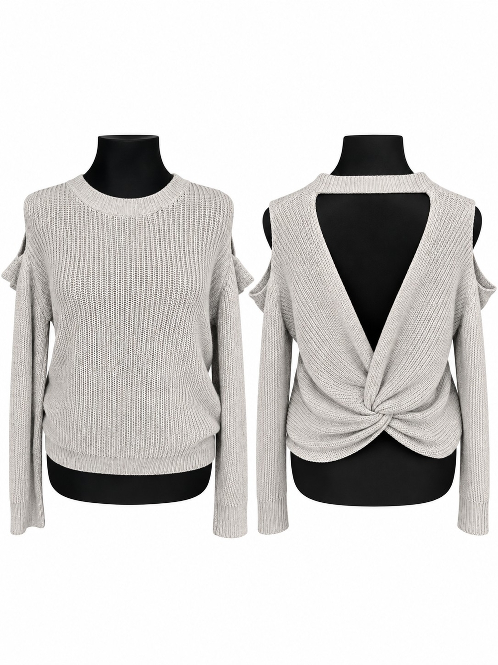 Full Circle Trends Open Back Twist Cold Shoulder Knit Sweater